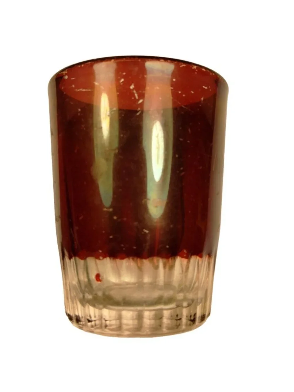 Souvenir Shot Glass North Branch Michigan Vintage Red Glass Cut Glass Bottom